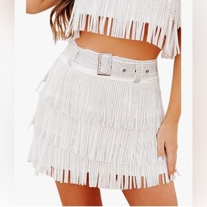 Sparkle Rhinestone Fringe Skirt in White
